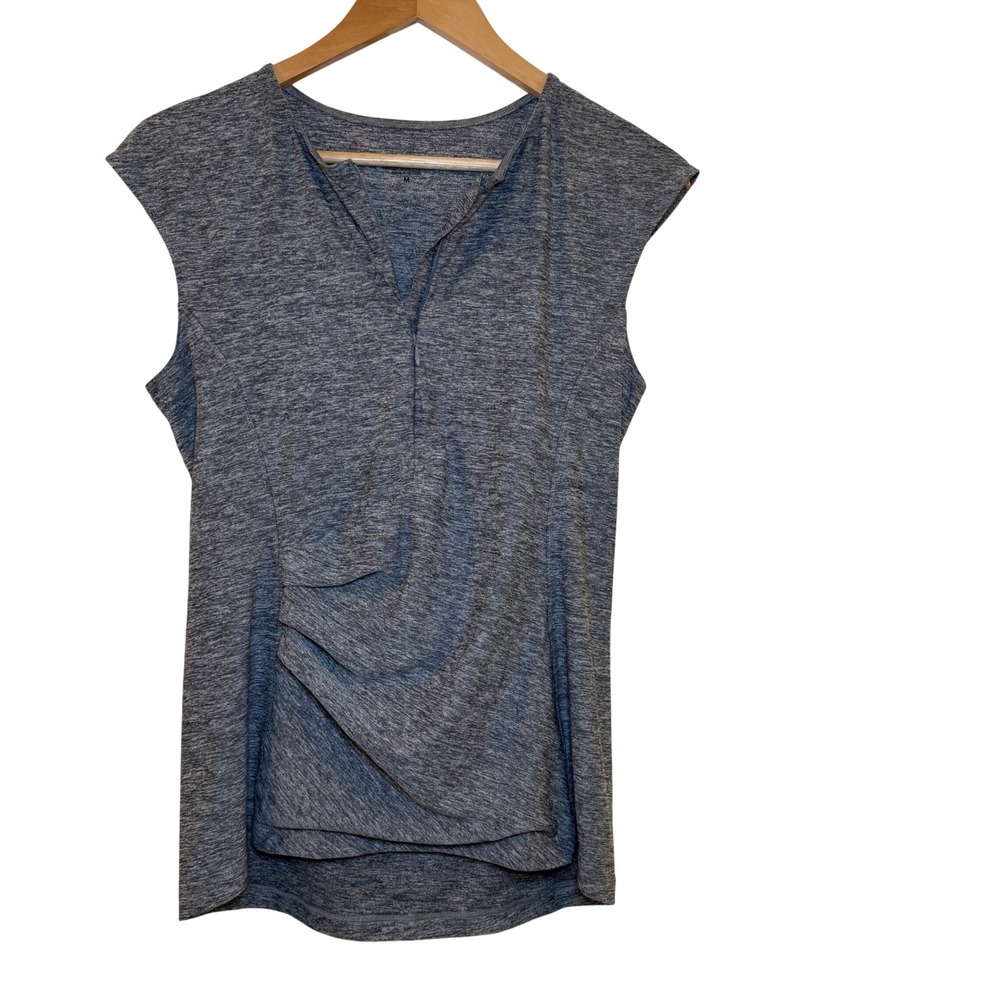 Athleta Sleeveless Top Womens Size M Gray EUC Faux Draped, Back Zip Activewear